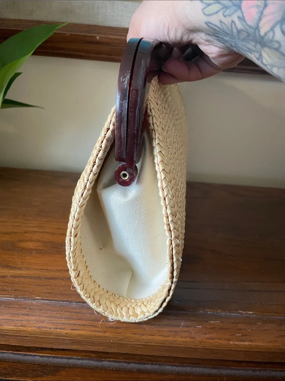 Gorgeous woven pinup rattan wicker straw clutch purse wedding event cocktail - Picture 4 of 8